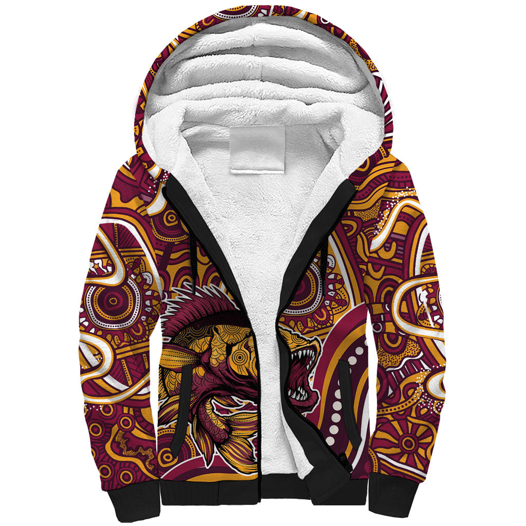 Aboriginal Barramundi Fishing Fear What Lurks Below Sherpa Hoodie Indigenous Australian Dot Predatory Fish