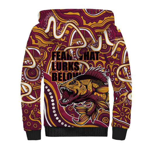 Aboriginal Barramundi Fishing Fear What Lurks Below Sherpa Hoodie Indigenous Australian Dot Predatory Fish