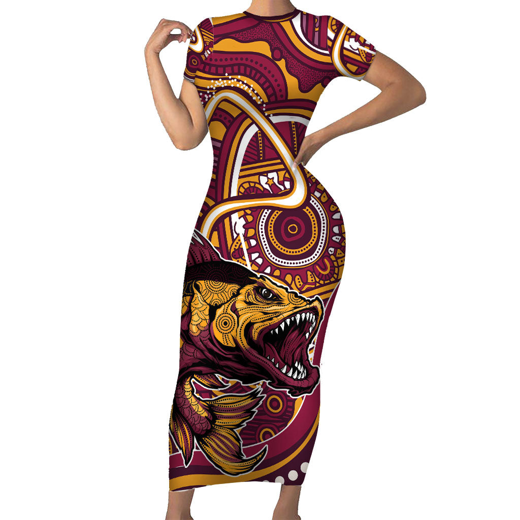 Aboriginal Barramundi Fishing Fear What Lurks Below Short Sleeve Bodycon Dress Indigenous Australian Dot Predatory Fish