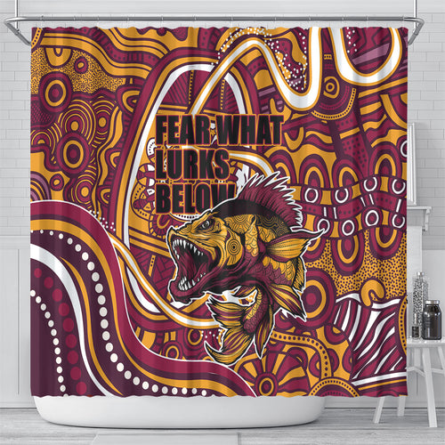 Aboriginal Barramundi Fishing Fear What Lurks Below Shower Curtain Indigenous Australian Dot Predatory Fish