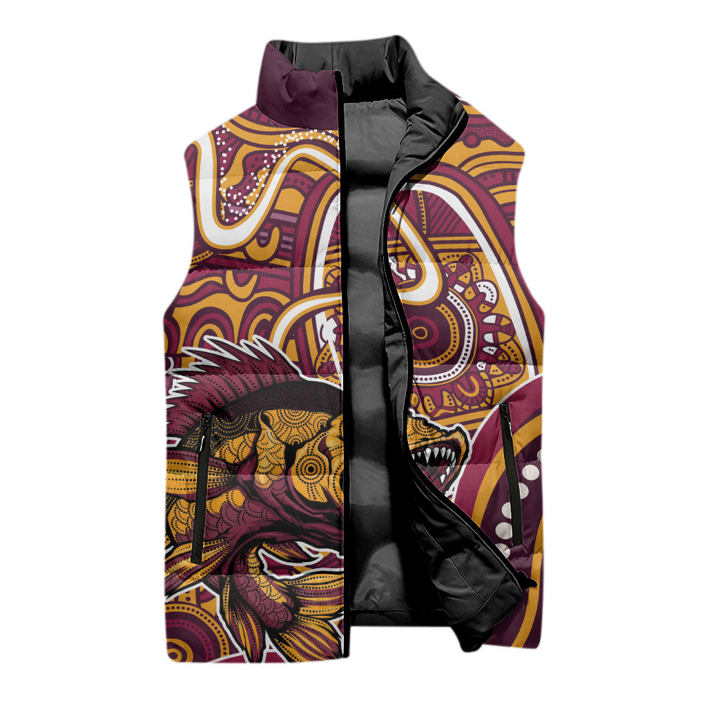Aboriginal Barramundi Fishing Fear What Lurks Below Sleeveless Puffer Jacket Indigenous Australian Dot Predatory Fish