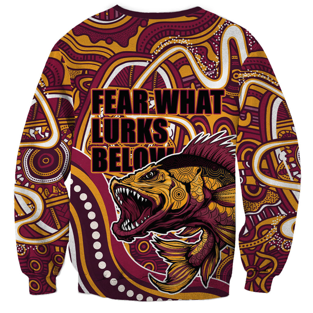 Aboriginal Barramundi Fishing Fear What Lurks Below Sweatshirt Indigenous Australian Dot Predatory Fish