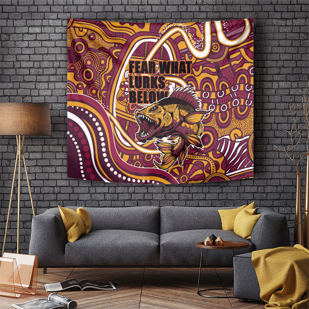 Aboriginal Barramundi Fishing Fear What Lurks Below Tapestry Indigenous Australian Dot Predatory Fish