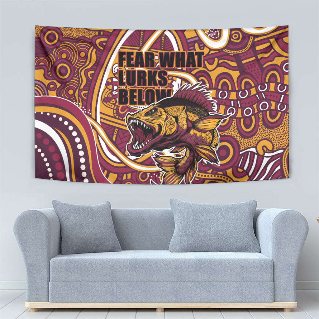 Aboriginal Barramundi Fishing Fear What Lurks Below Tapestry Indigenous Australian Dot Predatory Fish