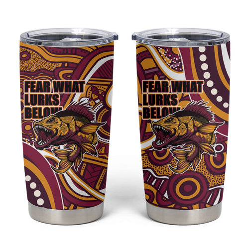 Aboriginal Barramundi Fishing Fear What Lurks Below Tumbler Cup Indigenous Australian Dot Predatory Fish
