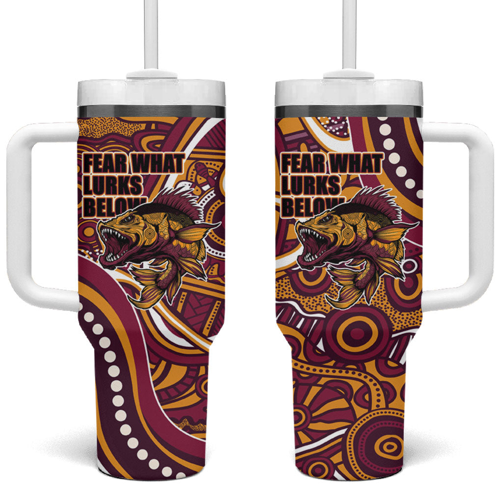 Aboriginal Barramundi Fishing Fear What Lurks Below Tumbler With Handle Indigenous Australian Dot Predatory Fish
