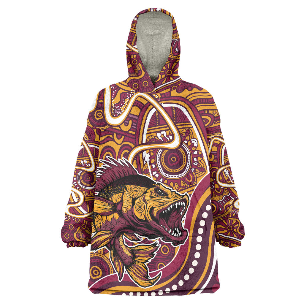 Aboriginal Barramundi Fishing Fear What Lurks Below Wearable Blanket Hoodie Indigenous Australian Dot Predatory Fish