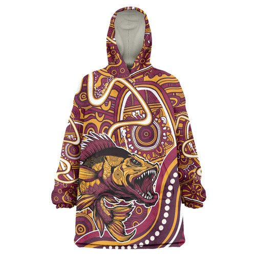 Aboriginal Barramundi Fishing Fear What Lurks Below Wearable Blanket Hoodie Indigenous Australian Dot Predatory Fish