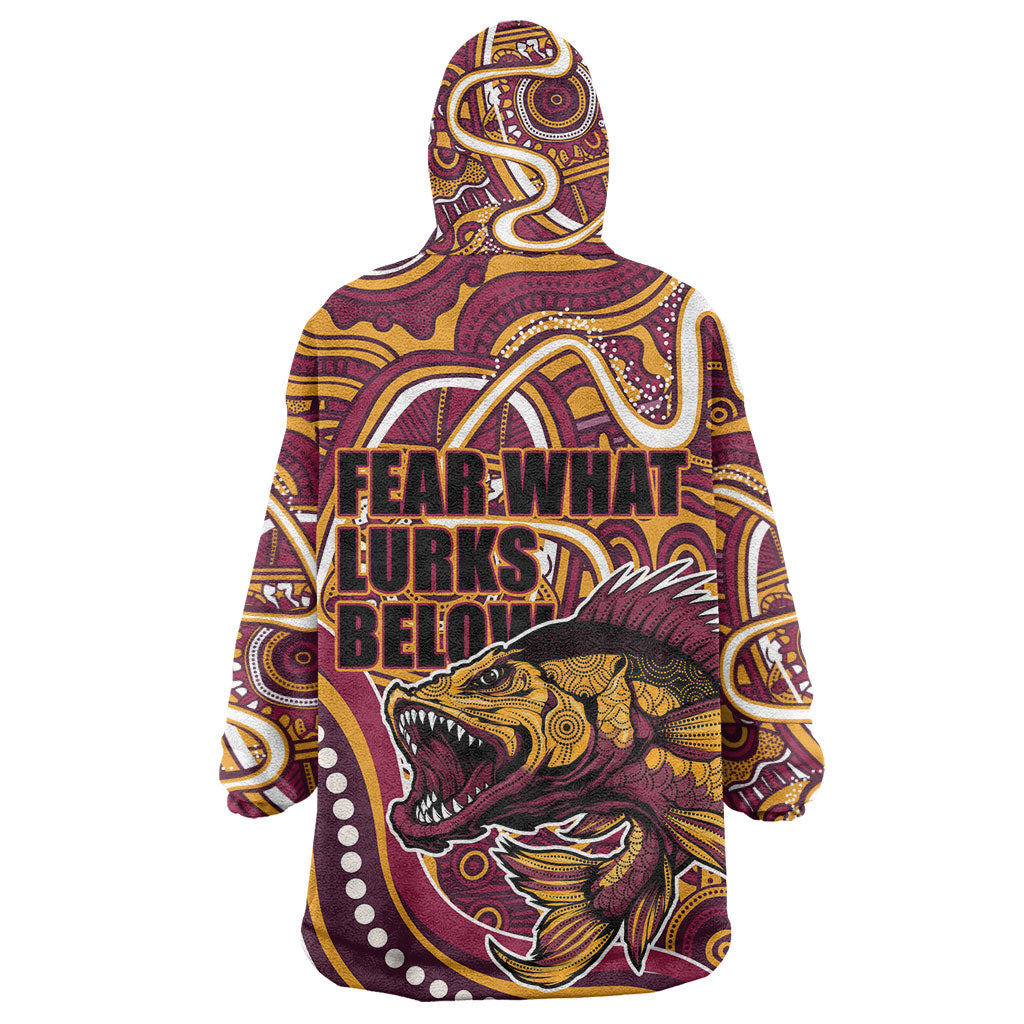 Aboriginal Barramundi Fishing Fear What Lurks Below Wearable Blanket Hoodie Indigenous Australian Dot Predatory Fish