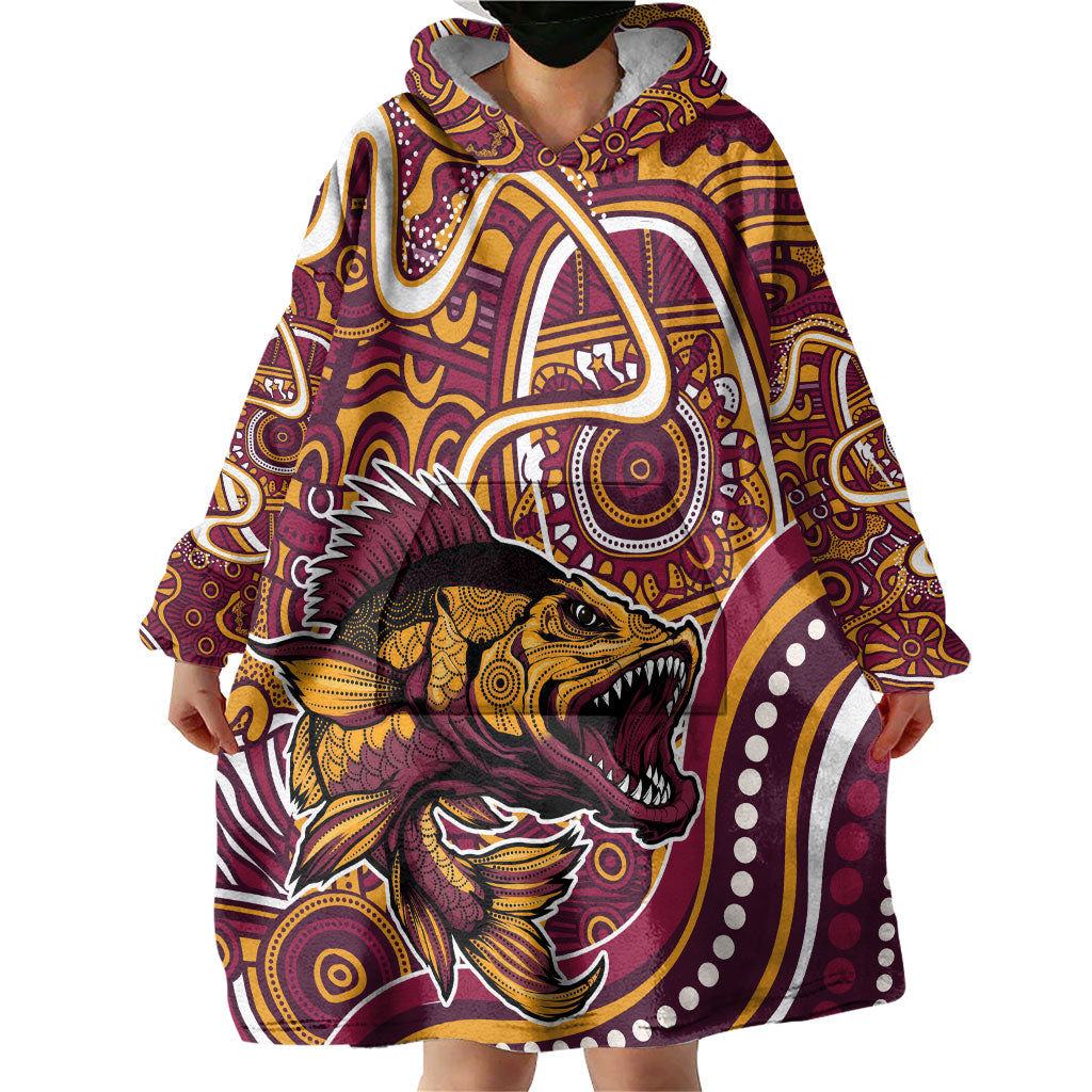 Aboriginal Barramundi Fishing Fear What Lurks Below Wearable Blanket Hoodie Indigenous Australian Dot Predatory Fish