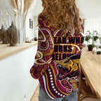 Aboriginal Barramundi Fishing Fear What Lurks Below Women Casual Shirt Indigenous Australian Dot Predatory Fish