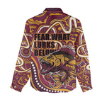 Aboriginal Barramundi Fishing Fear What Lurks Below Women Casual Shirt Indigenous Australian Dot Predatory Fish