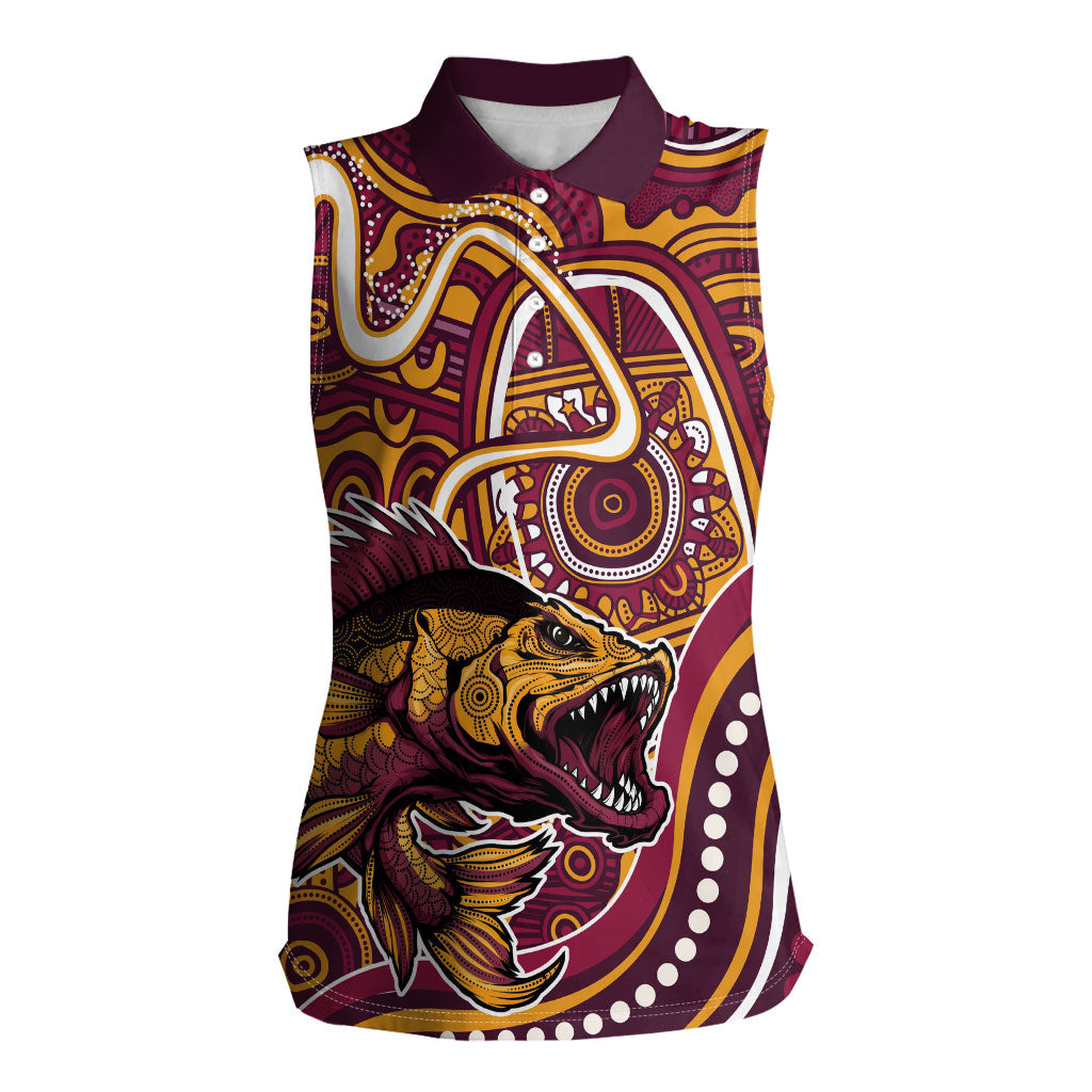 Aboriginal Barramundi Fishing Fear What Lurks Below Women Sleeveless Polo Shirt Indigenous Australian Dot Predatory Fish
