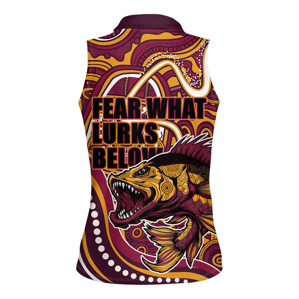 Aboriginal Barramundi Fishing Fear What Lurks Below Women Sleeveless Polo Shirt Indigenous Australian Dot Predatory Fish