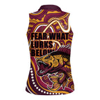 Aboriginal Barramundi Fishing Fear What Lurks Below Women Sleeveless Polo Shirt Indigenous Australian Dot Predatory Fish