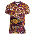 Aboriginal Barramundi Fishing Fear What Lurks Below Women V-Neck T-Shirt Indigenous Australian Dot Predatory Fish