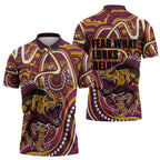 Aboriginal Barramundi Fishing Fear What Lurks Below Zipper Polo Shirt Indigenous Australian Dot Predatory Fish
