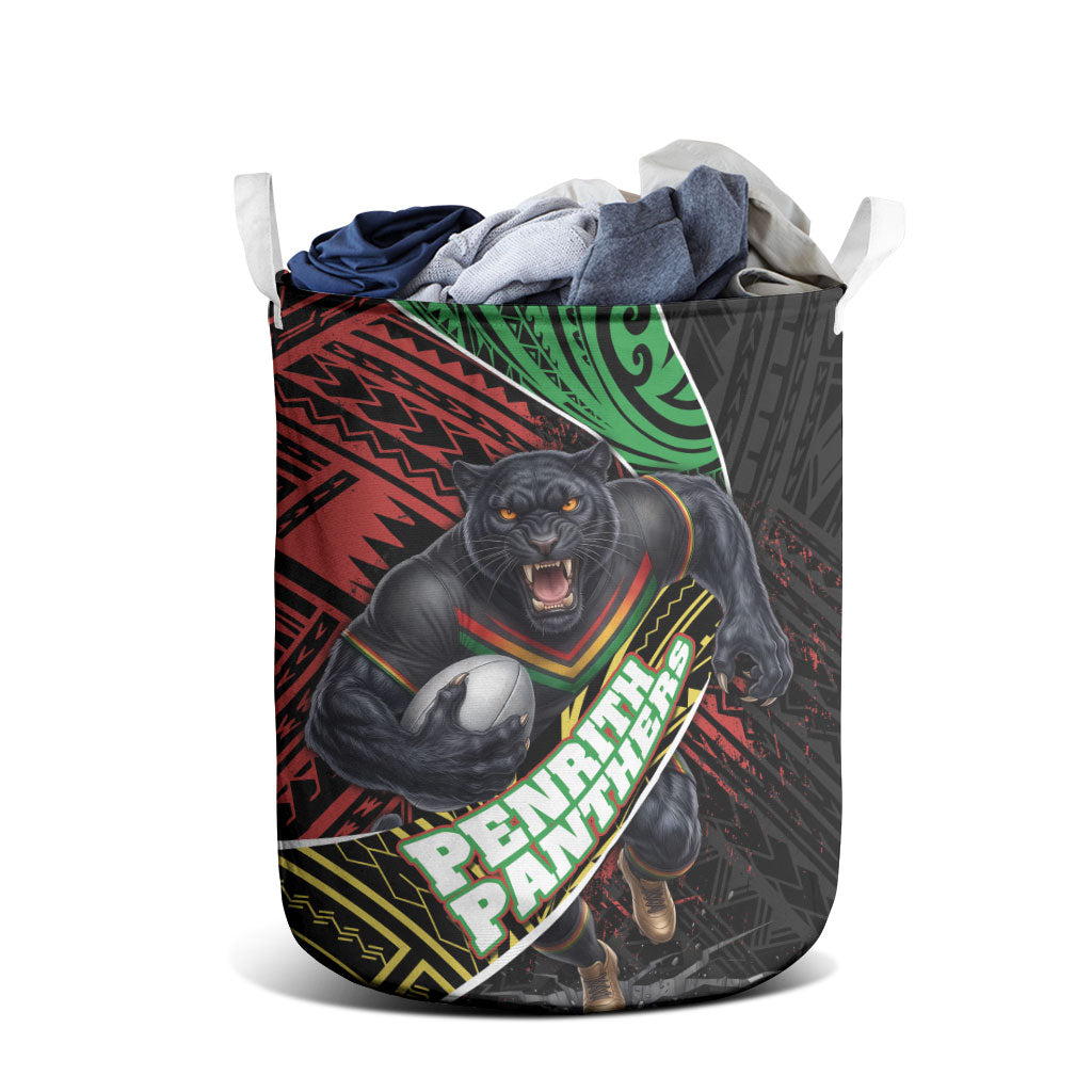 Penrith Panthers Rugby Laundry Basket Tribal Polynesian Power Art - Lightning Mascot