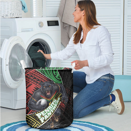 Penrith Panthers Rugby Laundry Basket Tribal Polynesian Power Art - Lightning Mascot