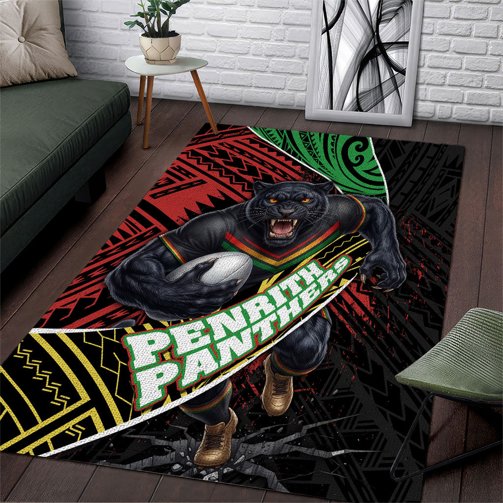 Penrith Panthers Rugby Area Rug Tribal Polynesian Power Art - Lightning Mascot