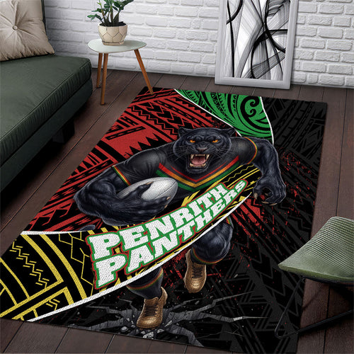 Penrith Panthers Rugby Area Rug Tribal Polynesian Power Art - Lightning Mascot
