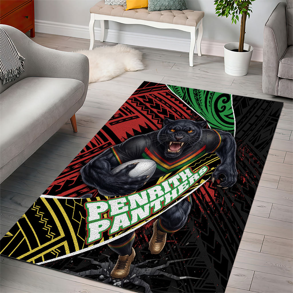 Penrith Panthers Rugby Area Rug Tribal Polynesian Power Art - Lightning Mascot
