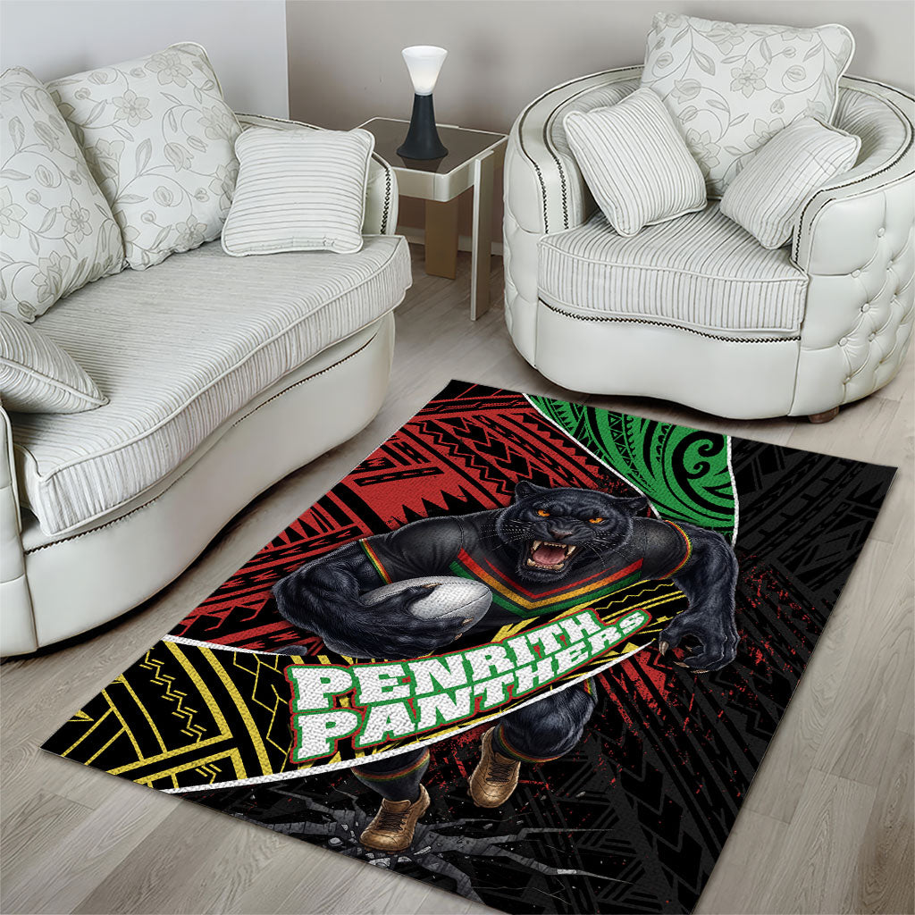 Penrith Panthers Rugby Area Rug Tribal Polynesian Power Art - Lightning Mascot