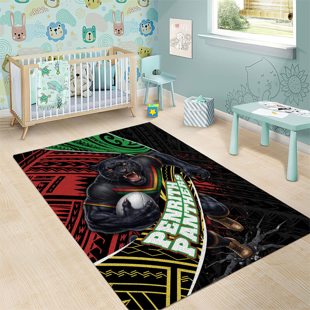 Penrith Panthers Rugby Area Rug Tribal Polynesian Power Art - Lightning Mascot