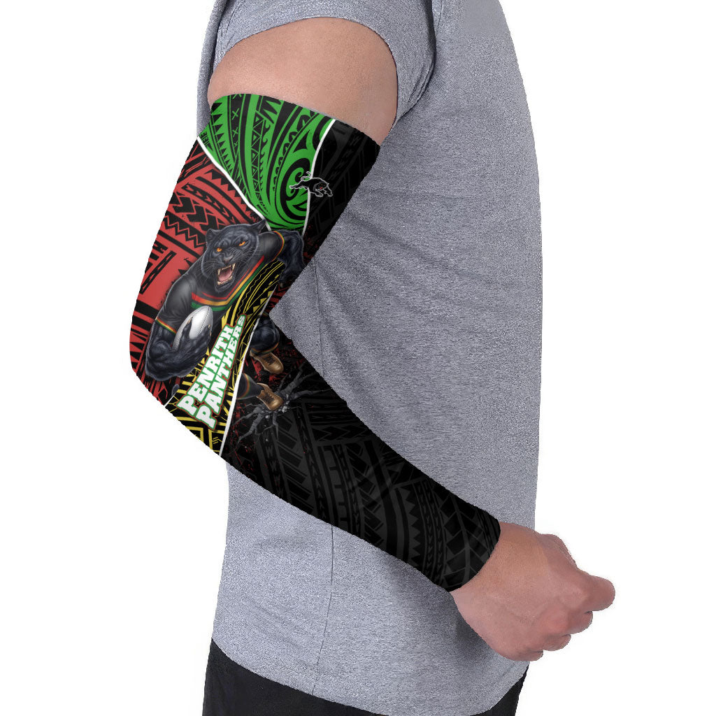 Penrith Panthers Rugby Arm Sleeves Tribal Polynesian Power Art - Lightning Mascot