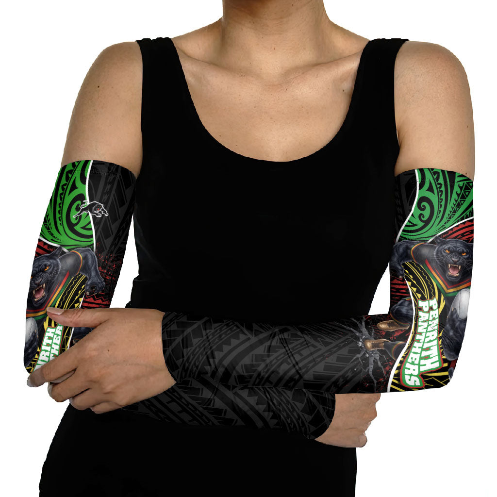 Penrith Panthers Rugby Arm Sleeves Tribal Polynesian Power Art - Lightning Mascot