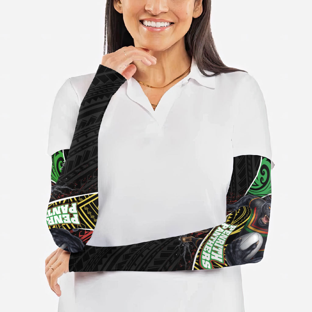 Penrith Panthers Rugby Arm Sleeves Tribal Polynesian Power Art - Lightning Mascot