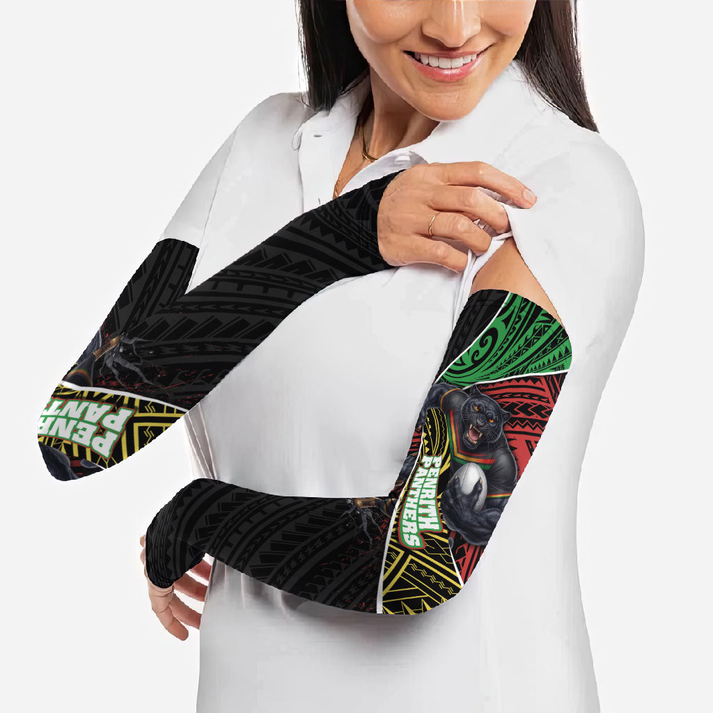 Penrith Panthers Rugby Arm Sleeves Tribal Polynesian Power Art - Lightning Mascot