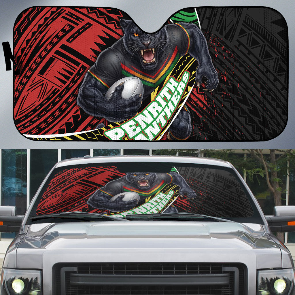 Penrith Panthers Rugby Auto Sun Shade Tribal Polynesian Power Art - Lightning Mascot