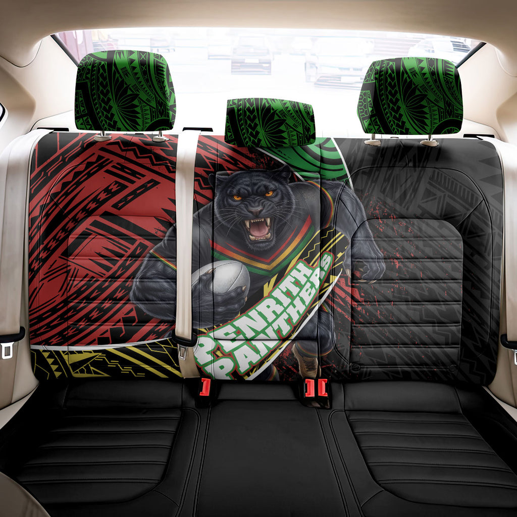 Penrith Panthers Rugby Back Car Seat Cover Tribal Polynesian Power Art - Lightning Mascot