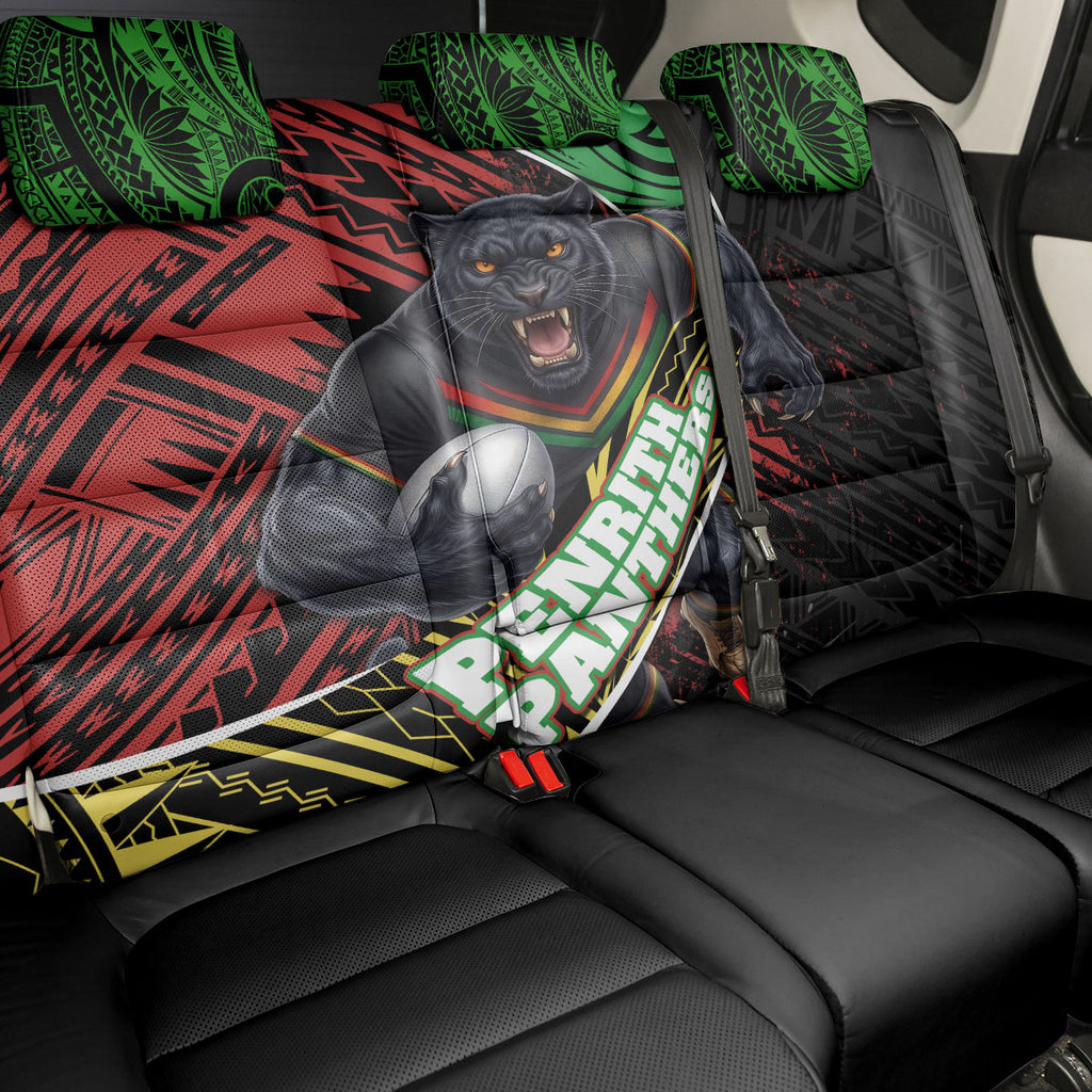 Penrith Panthers Rugby Back Car Seat Cover Tribal Polynesian Power Art - Lightning Mascot