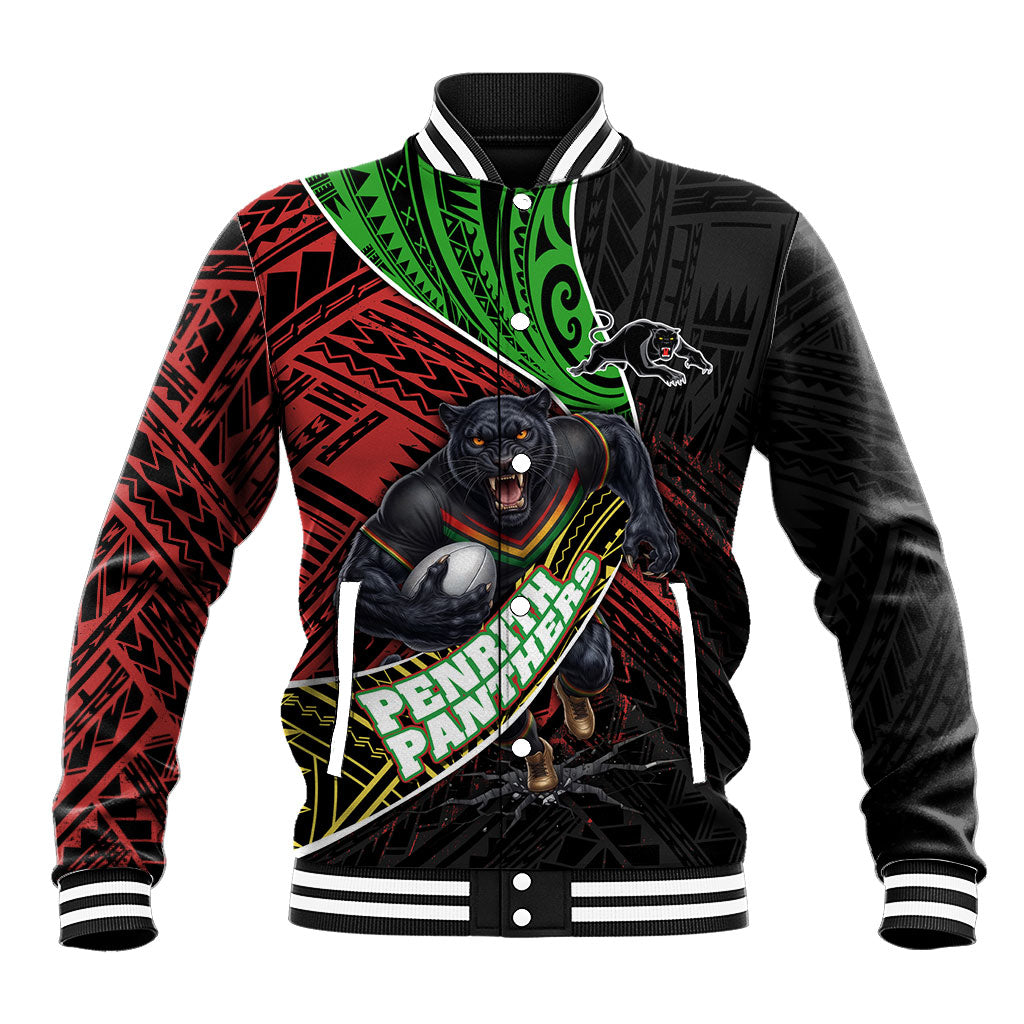 Penrith Panthers Rugby Baseball Jacket Tribal Polynesian Power Art - Lightning Mascot