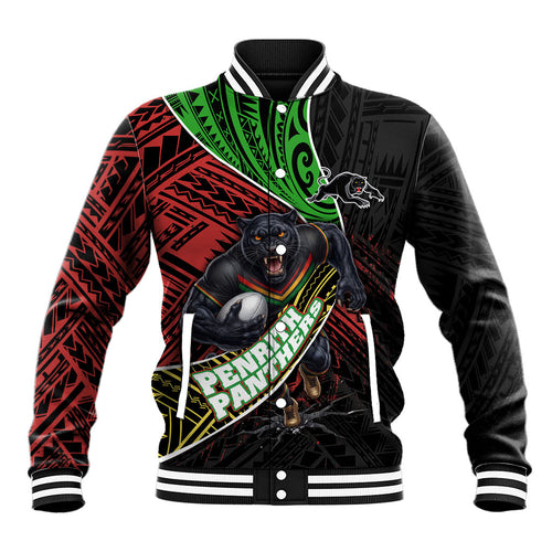 Penrith Panthers Rugby Baseball Jacket Tribal Polynesian Power Art - Lightning Mascot