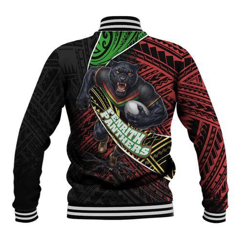 Penrith Panthers Rugby Baseball Jacket Tribal Polynesian Power Art - Lightning Mascot