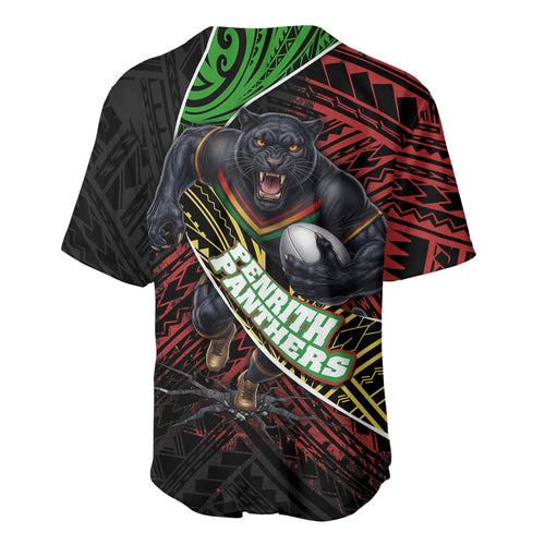 Penrith Panthers Rugby Baseball Jersey Tribal Polynesian Power Art - Lightning Mascot