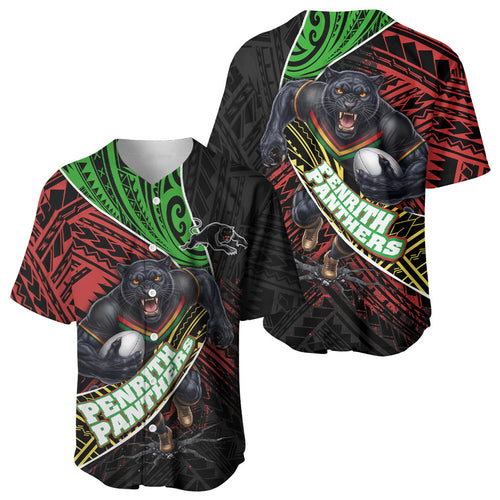 Penrith Panthers Rugby Baseball Jersey Tribal Polynesian Power Art - Lightning Mascot