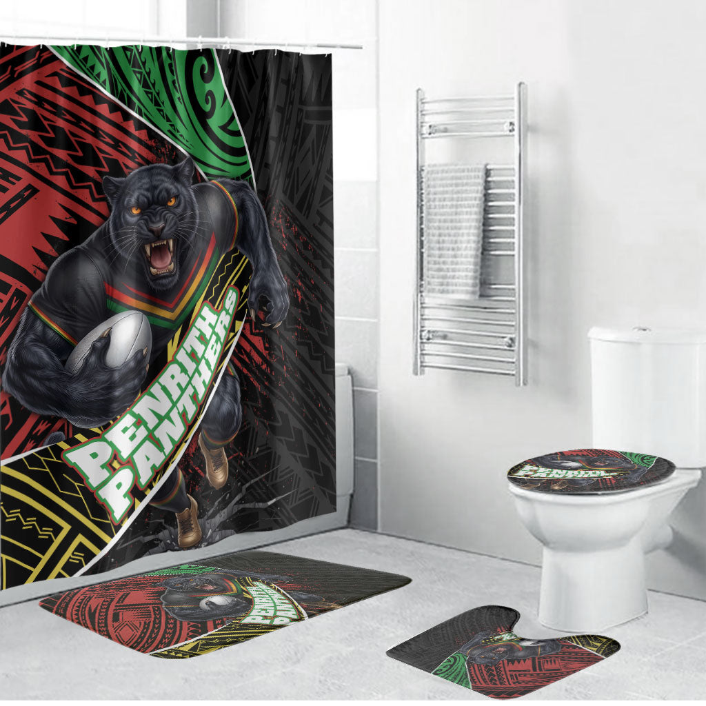 Penrith Panthers Rugby Bathroom Set Tribal Polynesian Power Art - Lightning Mascot