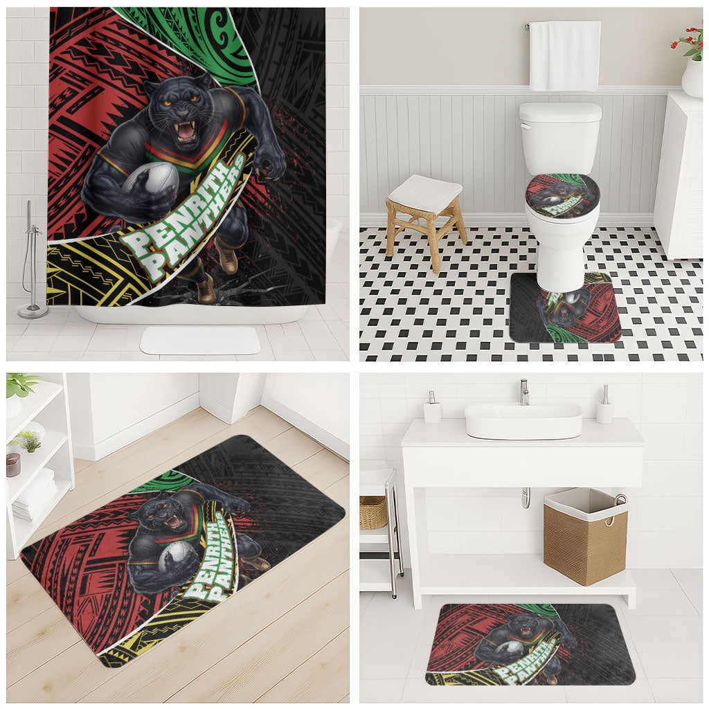 Penrith Panthers Rugby Bathroom Set Tribal Polynesian Power Art - Lightning Mascot