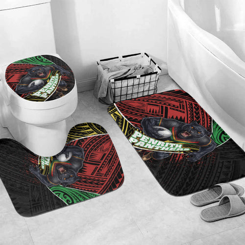 Penrith Panthers Rugby Bathroom Set Tribal Polynesian Power Art - Lightning Mascot