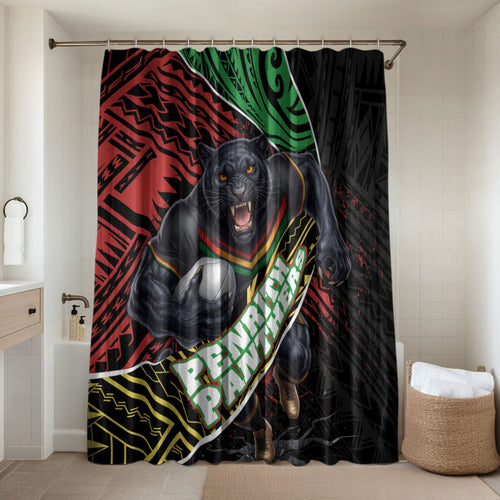 Penrith Panthers Rugby Bathroom Set Tribal Polynesian Power Art - Lightning Mascot