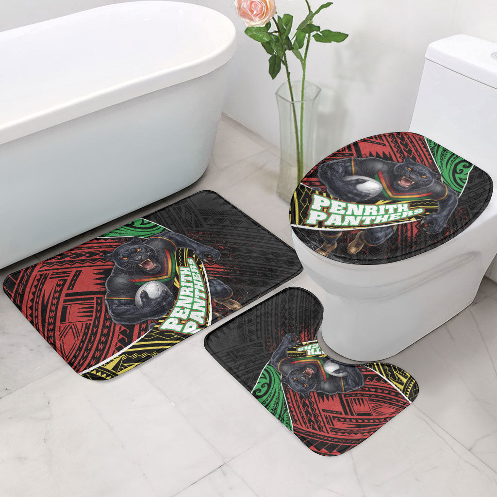 Penrith Panthers Rugby Bathroom Set Tribal Polynesian Power Art - Lightning Mascot