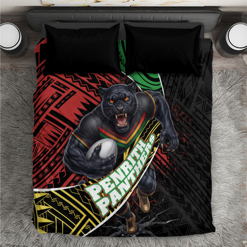 Penrith Panthers Rugby Bedding Set Tribal Polynesian Power Art - Lightning Mascot