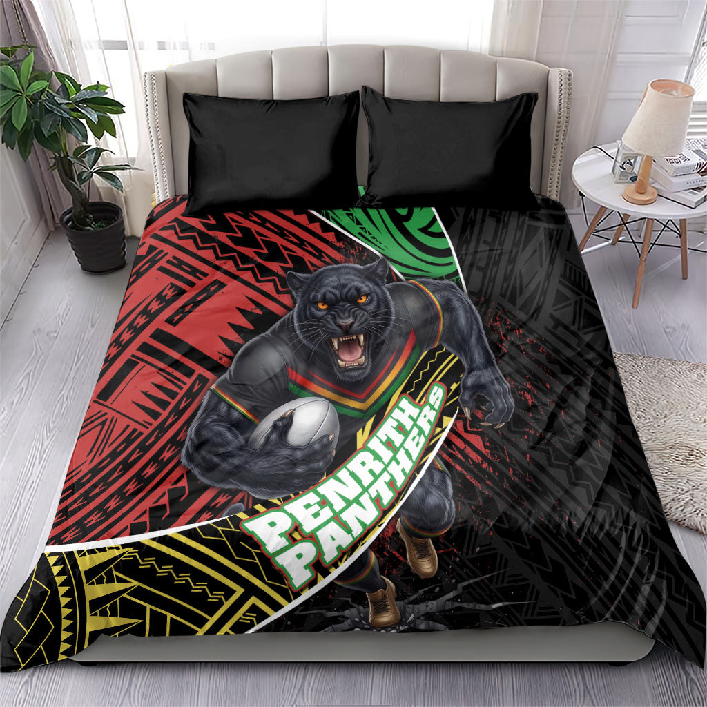 Penrith Panthers Rugby Bedding Set Tribal Polynesian Power Art - Lightning Mascot