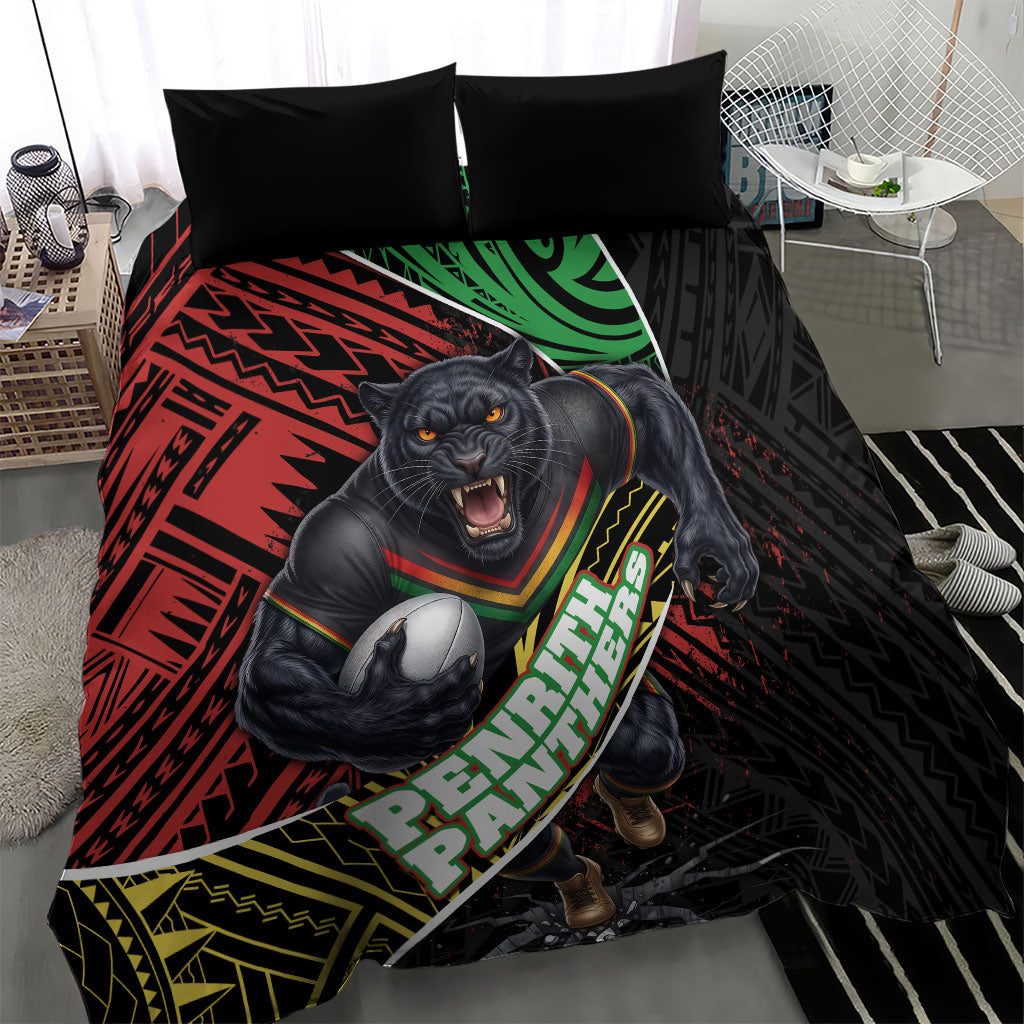 Penrith Panthers Rugby Bedding Set Tribal Polynesian Power Art - Lightning Mascot