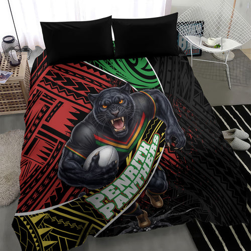 Penrith Panthers Rugby Bedding Set Tribal Polynesian Power Art - Lightning Mascot