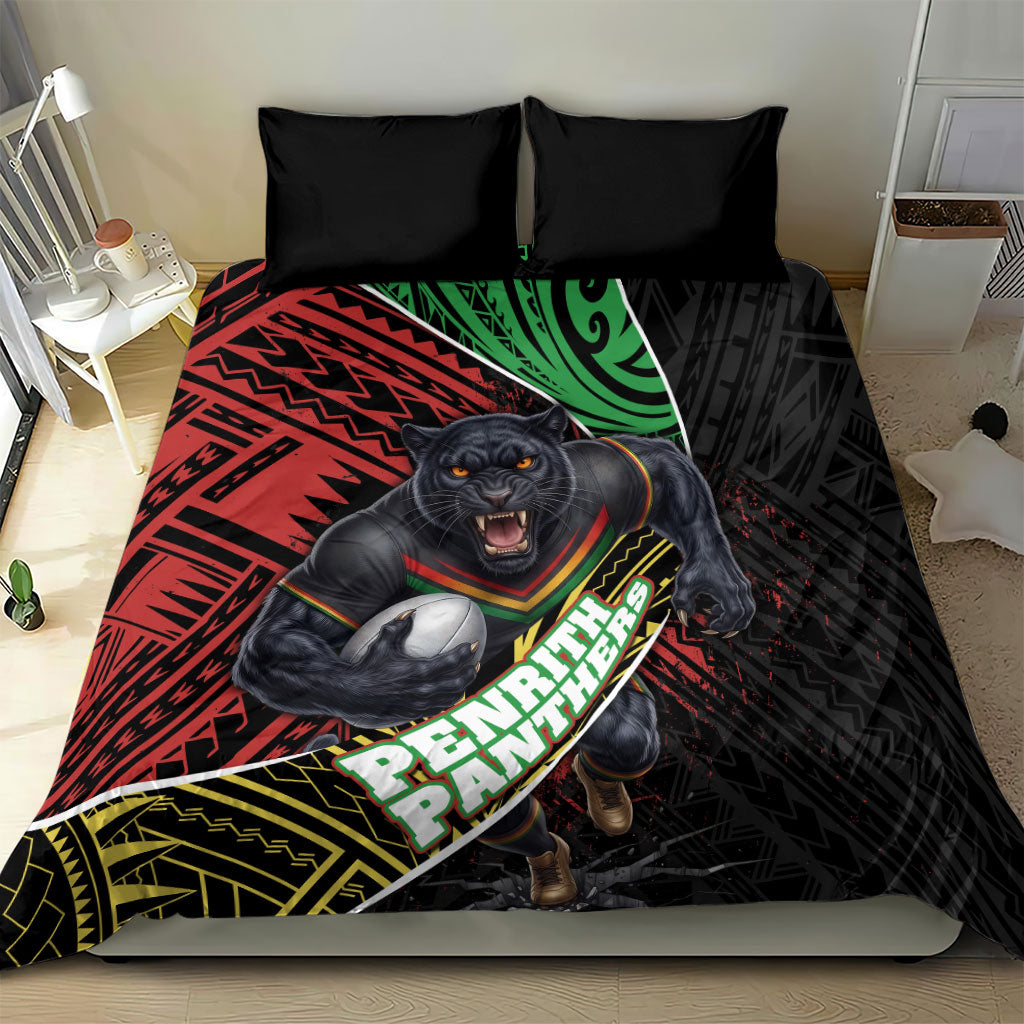 Penrith Panthers Rugby Bedding Set Tribal Polynesian Power Art - Lightning Mascot